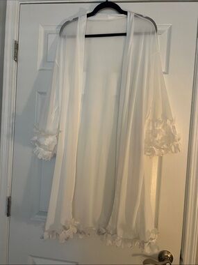 Amazon White Sheer Floral Trim Kimono Cardigan